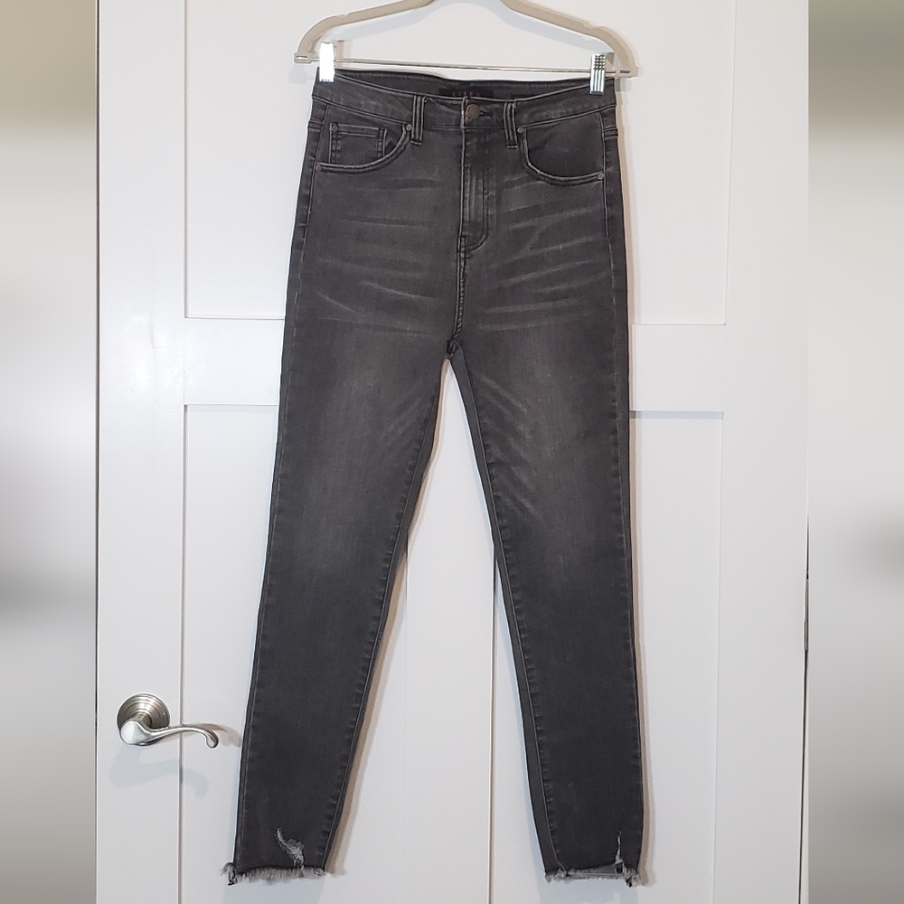 Risen Jeans Size 11 Hi Rise Faded Black Charcoal Grey Stretch Whiskering